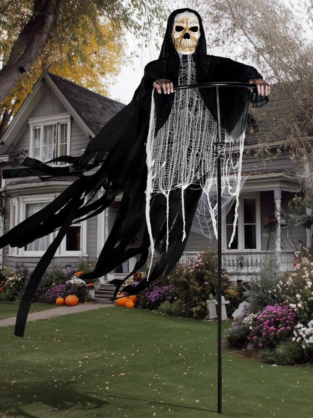 5.9Ft Halloween Grim Reaper Decorations Outdoor Rotatable Flying Scream Scarecro